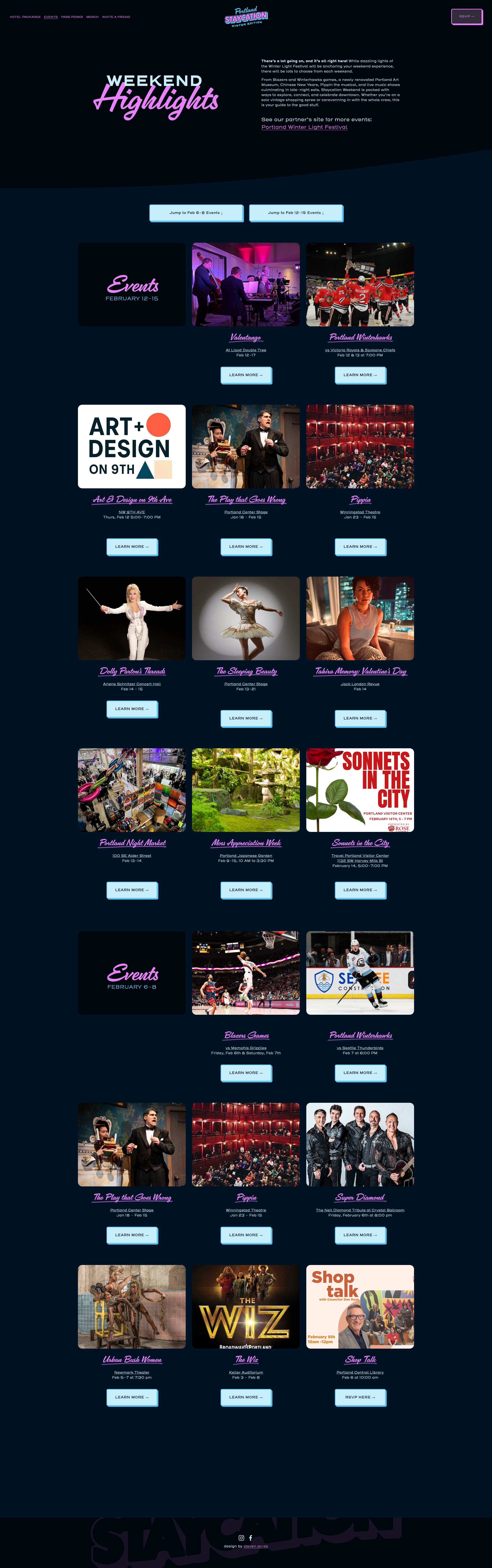 Winter Staycation website — Events